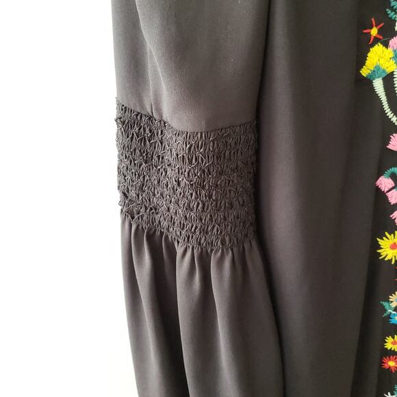 Neiman Marcus Embroidered Peasant Dress Midi Black Oversize Shift Women Small - Picture 7 of 15